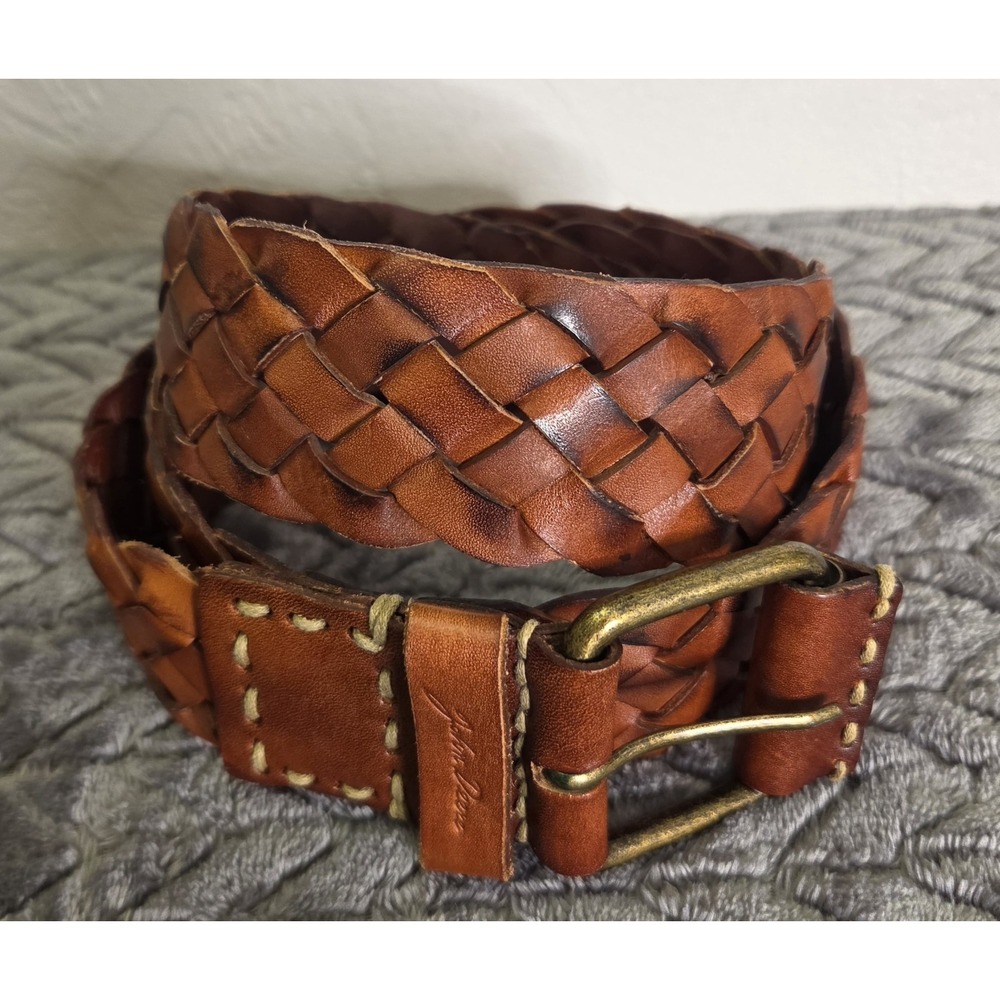 RARE John Deere Belt Mens Size XL 45" Brown Braided Leather Brass Buckle Western